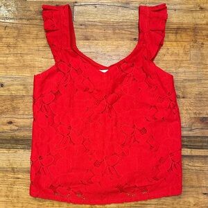 Monteau Red Lace Ruffle flutter sleeveless blouse - medium NWT